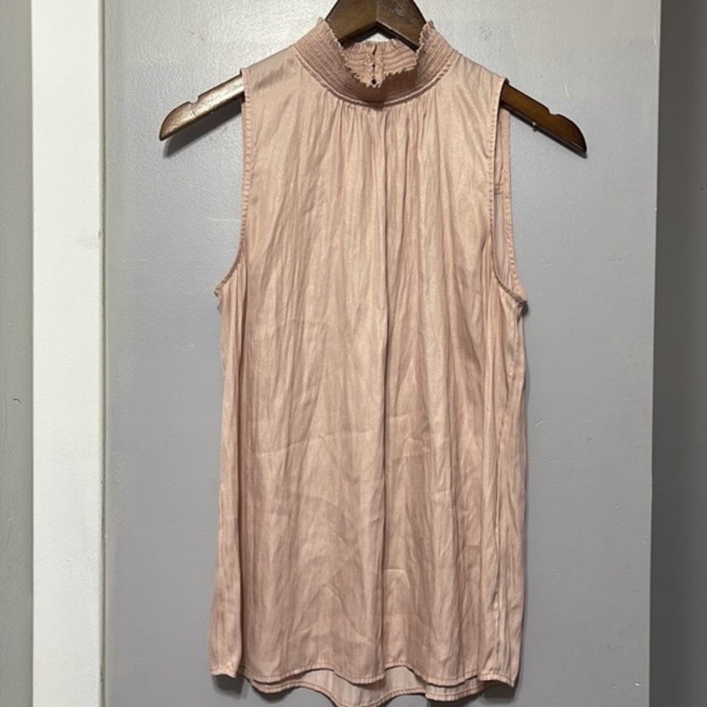 LOFT Outlet Womens Pink Sleeveless Mock Neck Smocked Blouse Top Size M